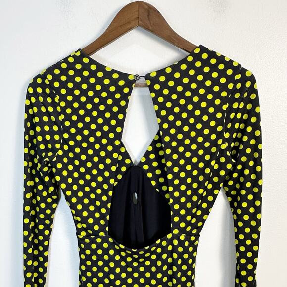 Le Superbe Elastica Black Yellow Neon Polka Jersey Mini Dress Cut Out Back XS - Picture 6 of 14
